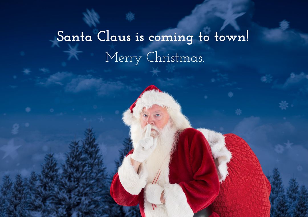 Santa Claus Making Silencing Gesture in Snowy Holiday Scene - Download Free Stock Templates Pikwizard.com