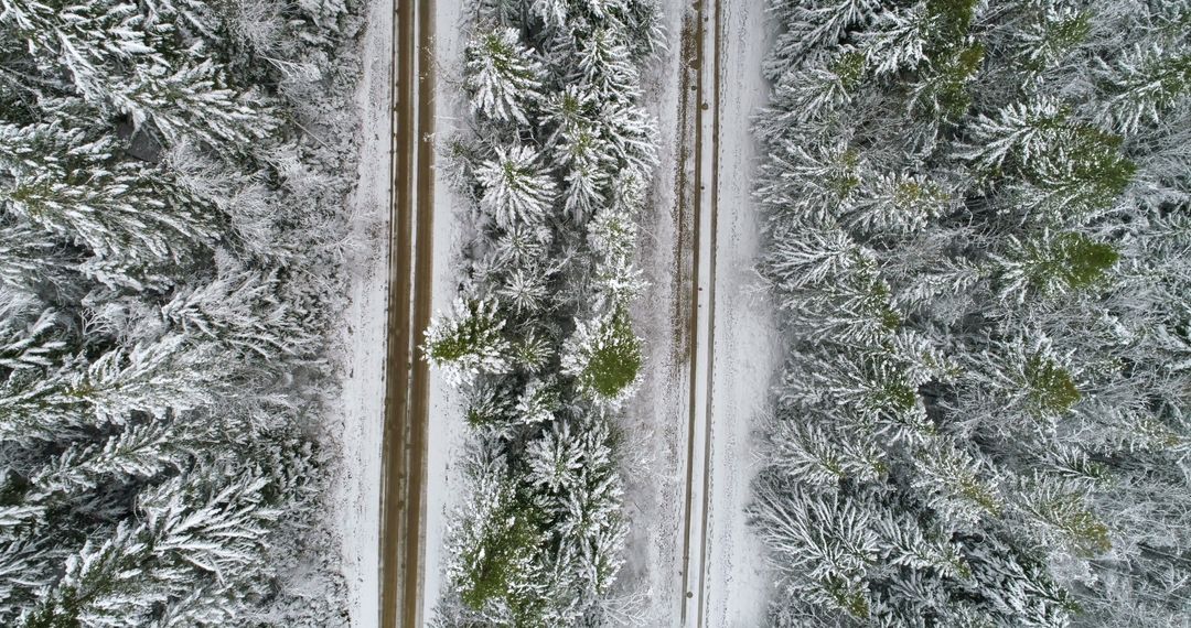 Aerial view of a snowy road cutting through a dense forest - Free Images, Stock Photos and Pictures on Pikwizard.com
