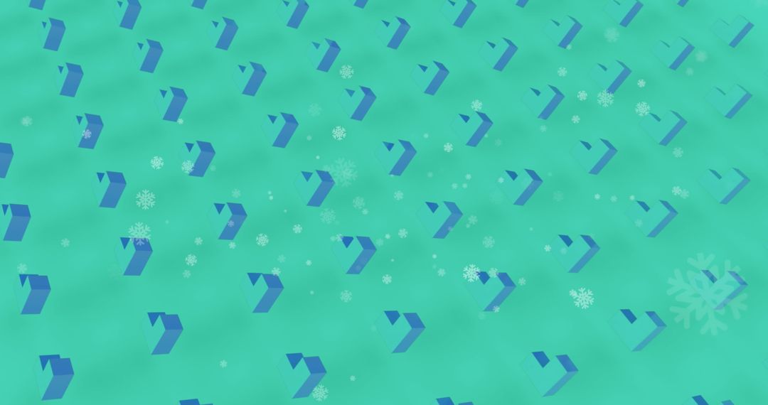 Festive 3D Shapes Pattern with Falling Snowflakes on Turquoise