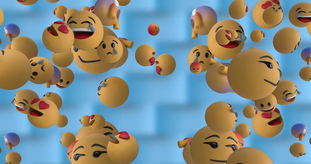 3D Emoji Icons Flying Over Patterned Background Representing Social Media