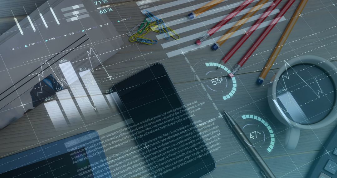 Digital Financial Analysis Over Office Desk with Tech Gadgets
