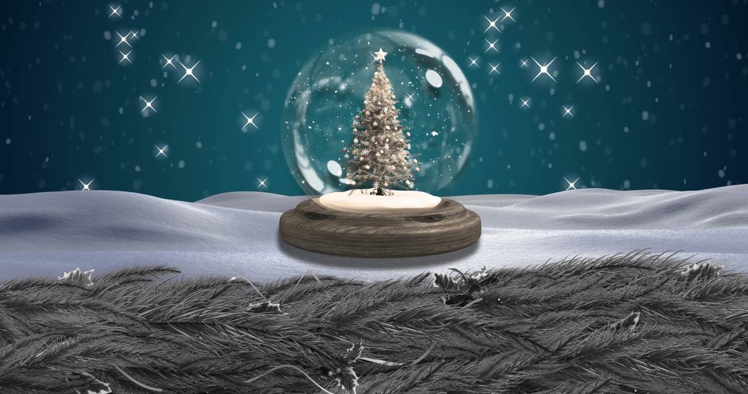 Christmas Tree Snow Globe in Wintery Wonderland - Free Images, Stock Photos and Pictures on Pikwizard.com