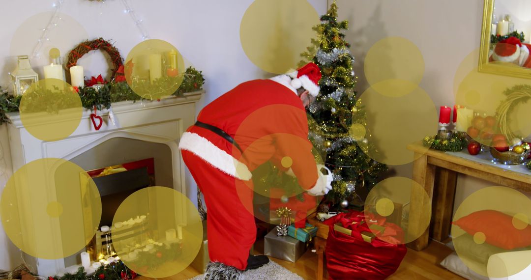 Santa Claus Placing Gifts Under Christmas Tree