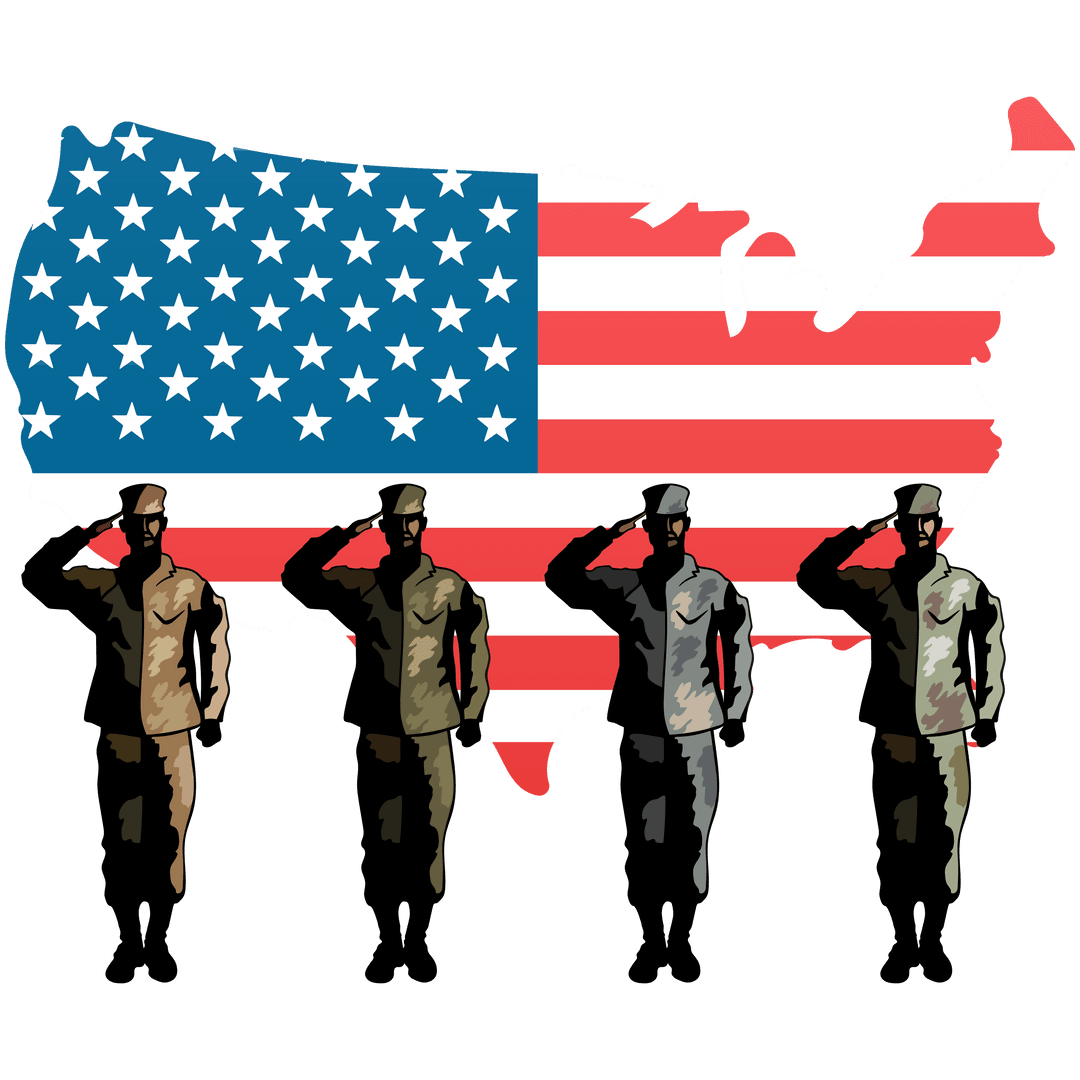 Soldier Salutes Over USA Flag Silhouette on Transparent Background Artwork