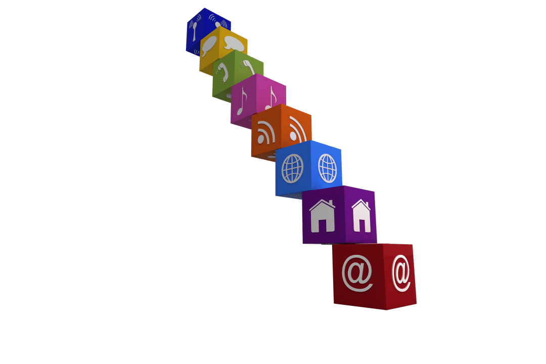 Floating Transparent Cubes with Digital Technology Icons