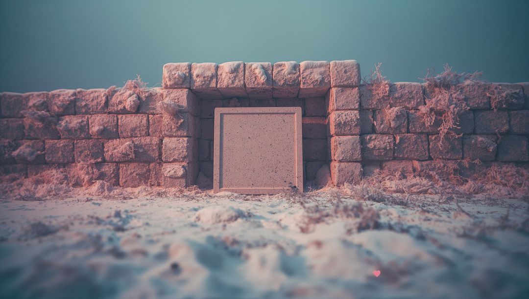 Minimalist Square Slab in Ancient Stone Ruin