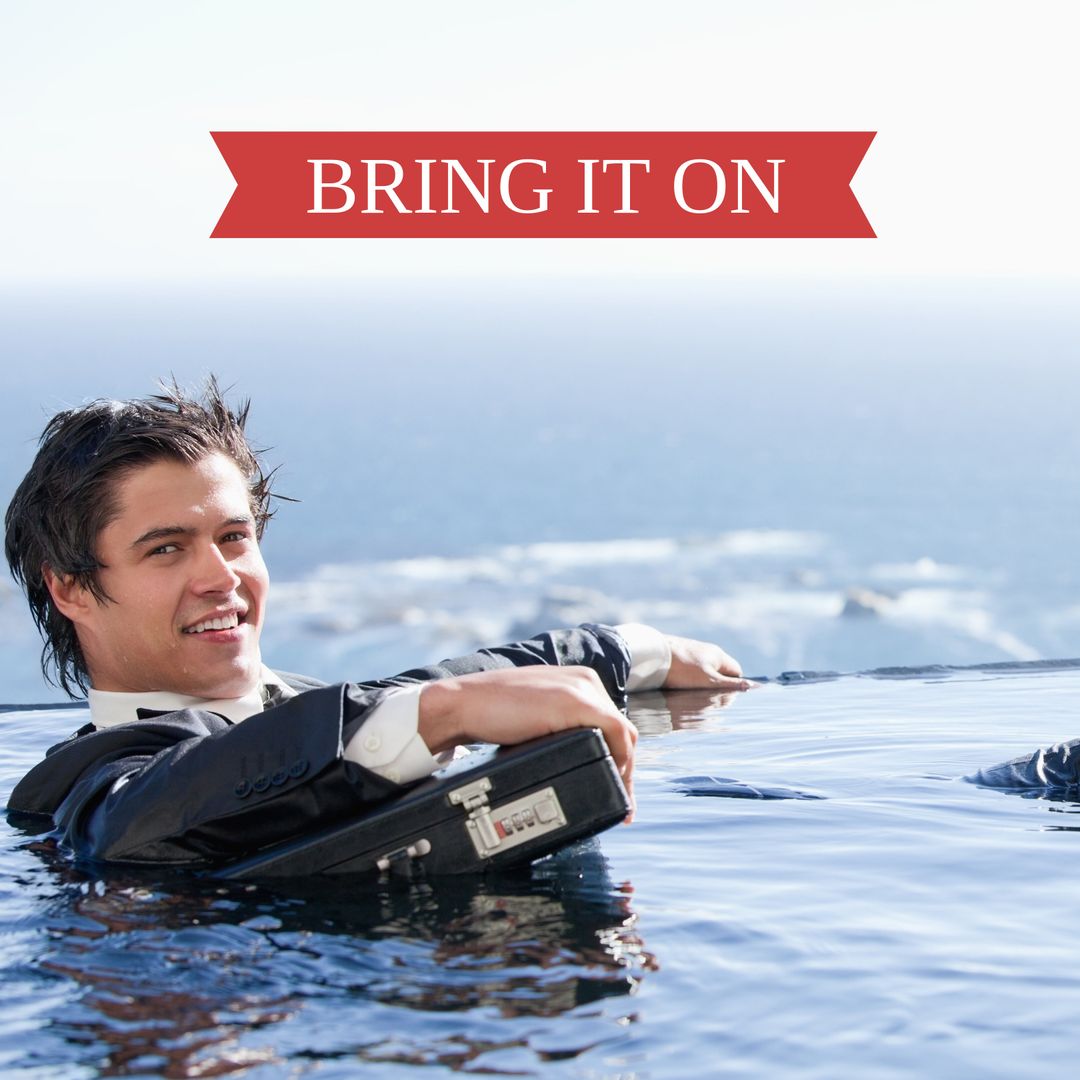 Businessman Embracing Challenges in the Ocean