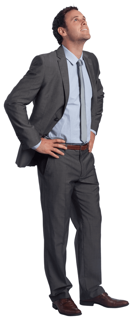 Transparent Confident Businessman Smiling While Looking Up