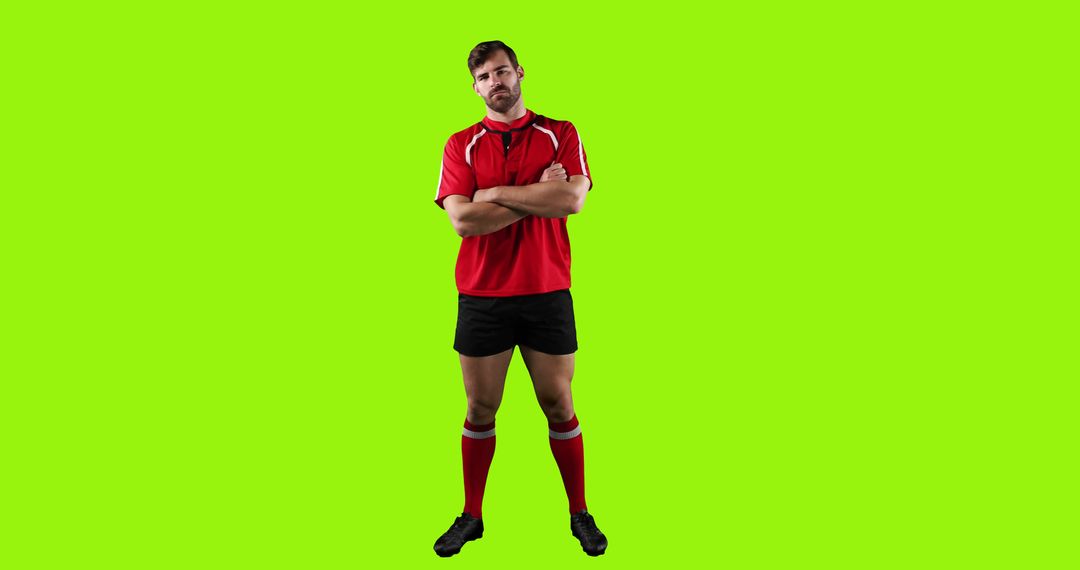 Confident Rugby Player in Sports Uniform with Green Background - Free Images, Stock Photos and Pictures on Pikwizard.com