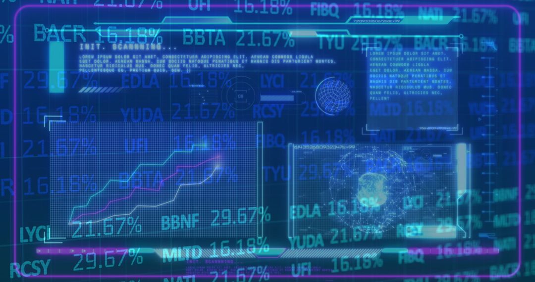 Digital Financial Data Screens with Graphs and Analytics Interface Concept