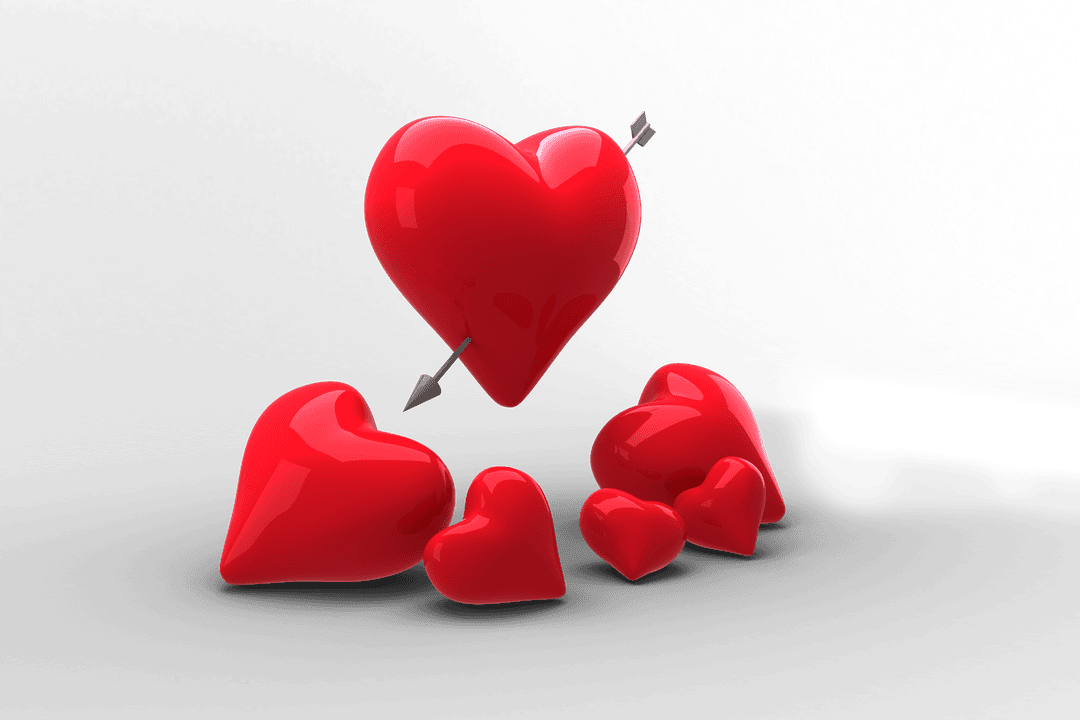 3D Red Hearts with Arrow on Transparent Background for Valentine's