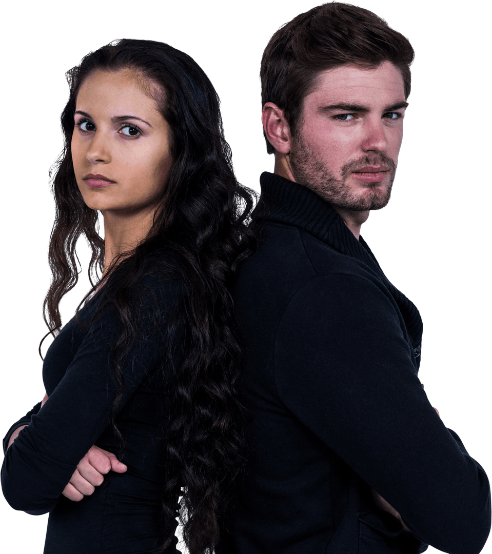 Transparent Background Angry Couple Posing Back to Back