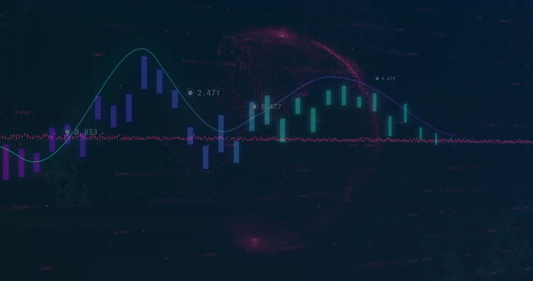 Digital Stock Market Chart with Candlesticks and Line Graph