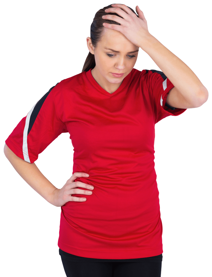 Disappointing Moment for Soccer Fan in Red Top Transparent Background