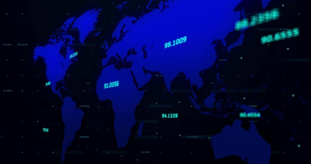 Digital Blue World Map Highlighting Global Financial Data Trends