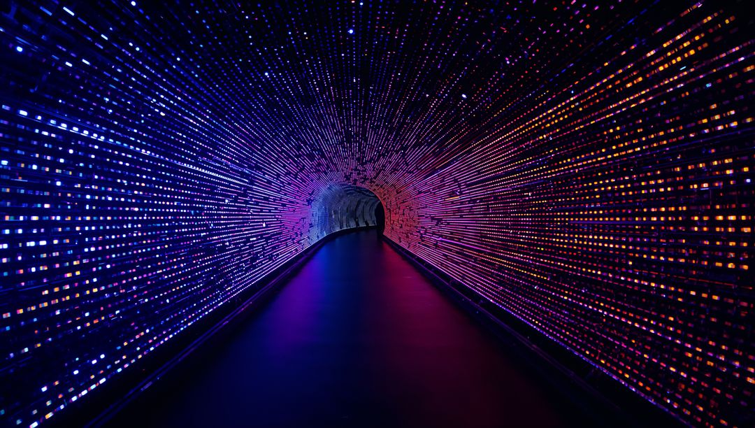 Futuristic Vibrant LED Tunnel with Moving Walkway