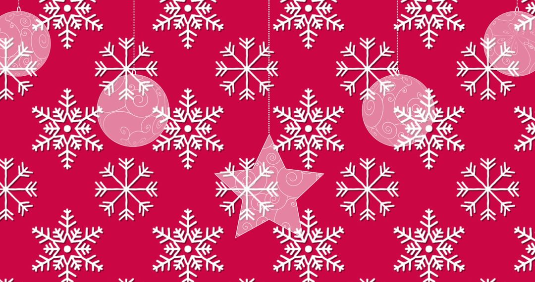 Festive Snowflake Pattern with Ornaments on Pink Background