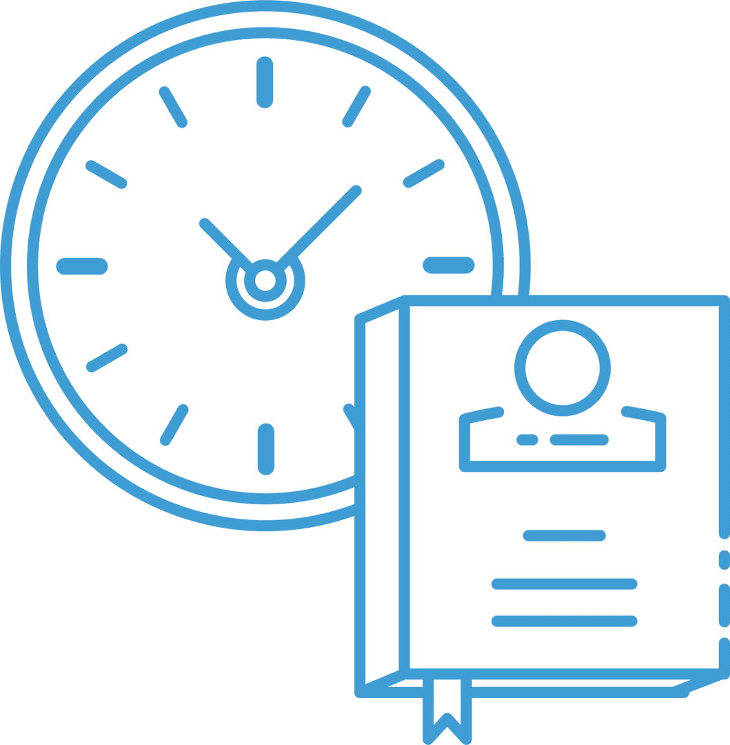 Transparent Blue Outline of Clock and Book Symbol