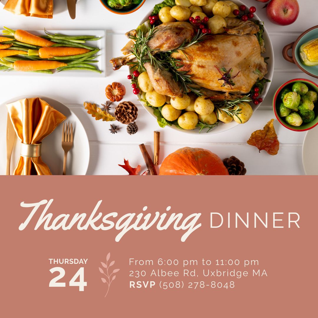 Thanksgiving Dinner Invitation with Autumn Feast Tabletop