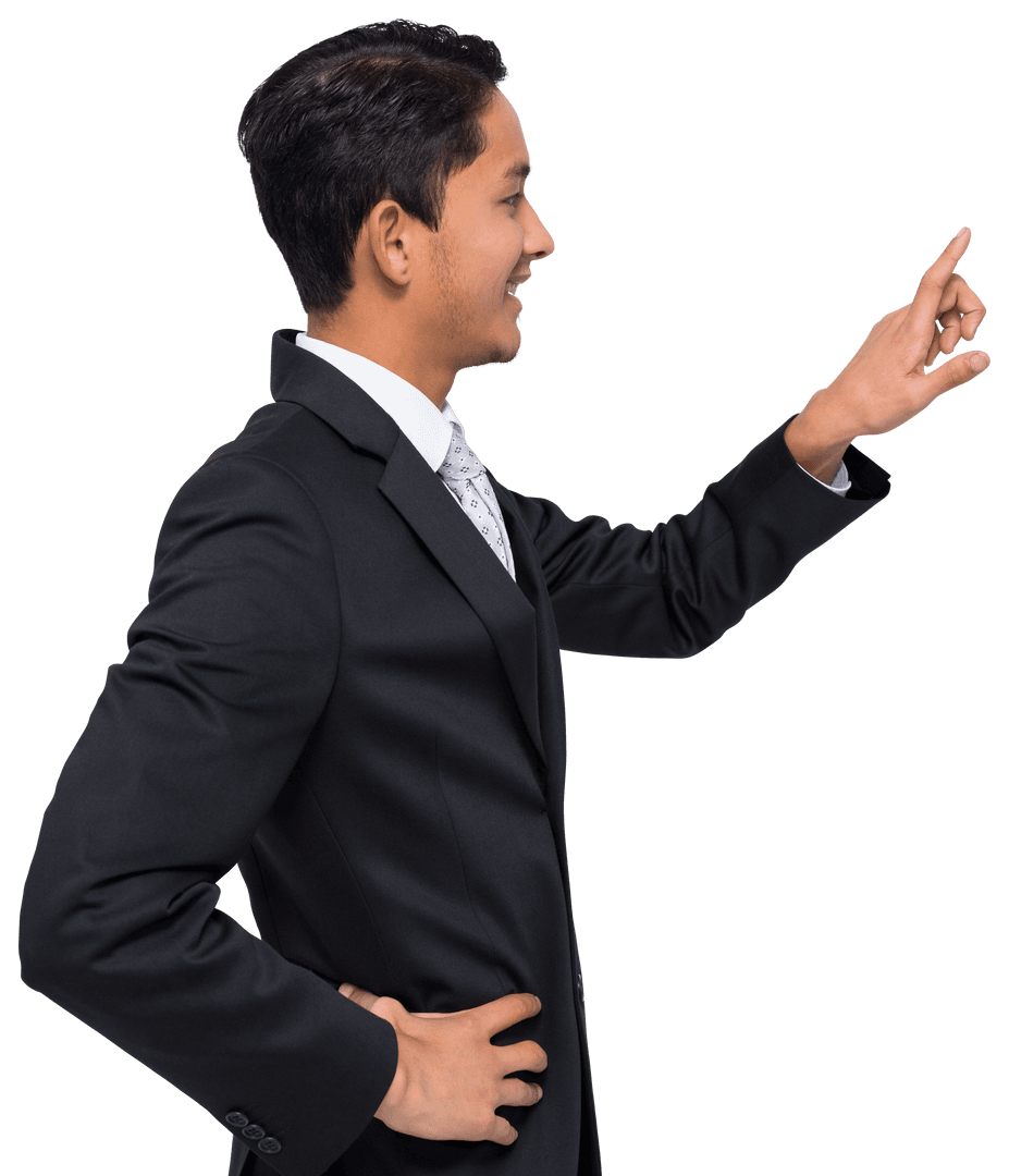 Transparent Background of Businessman Pointing Finger in Suit