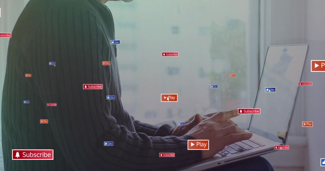 Digital Workspace with Laptop and Media Icons