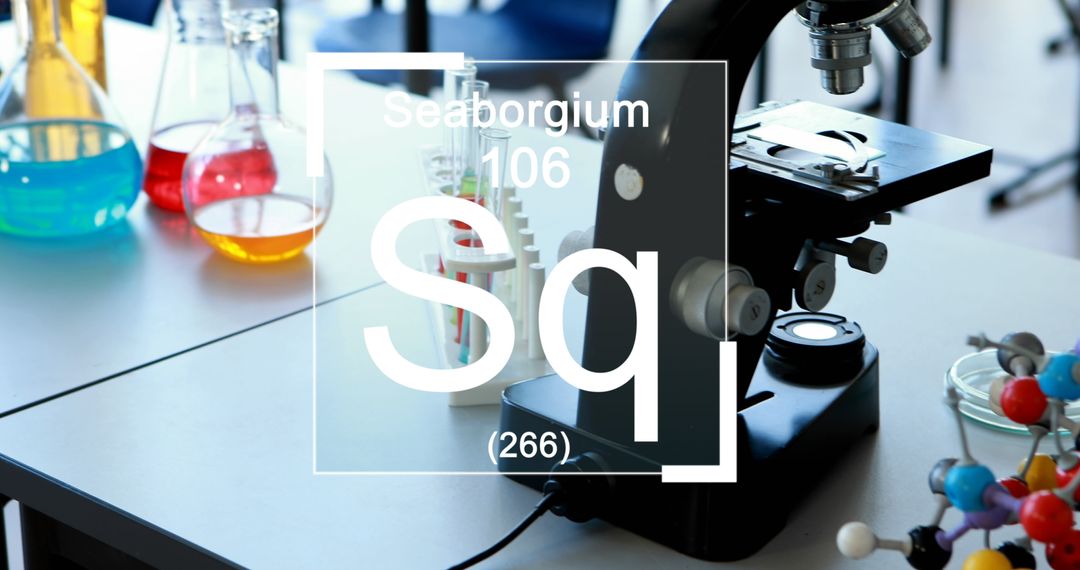 Chemical Laboratory with Seaborgium on Microscope Image