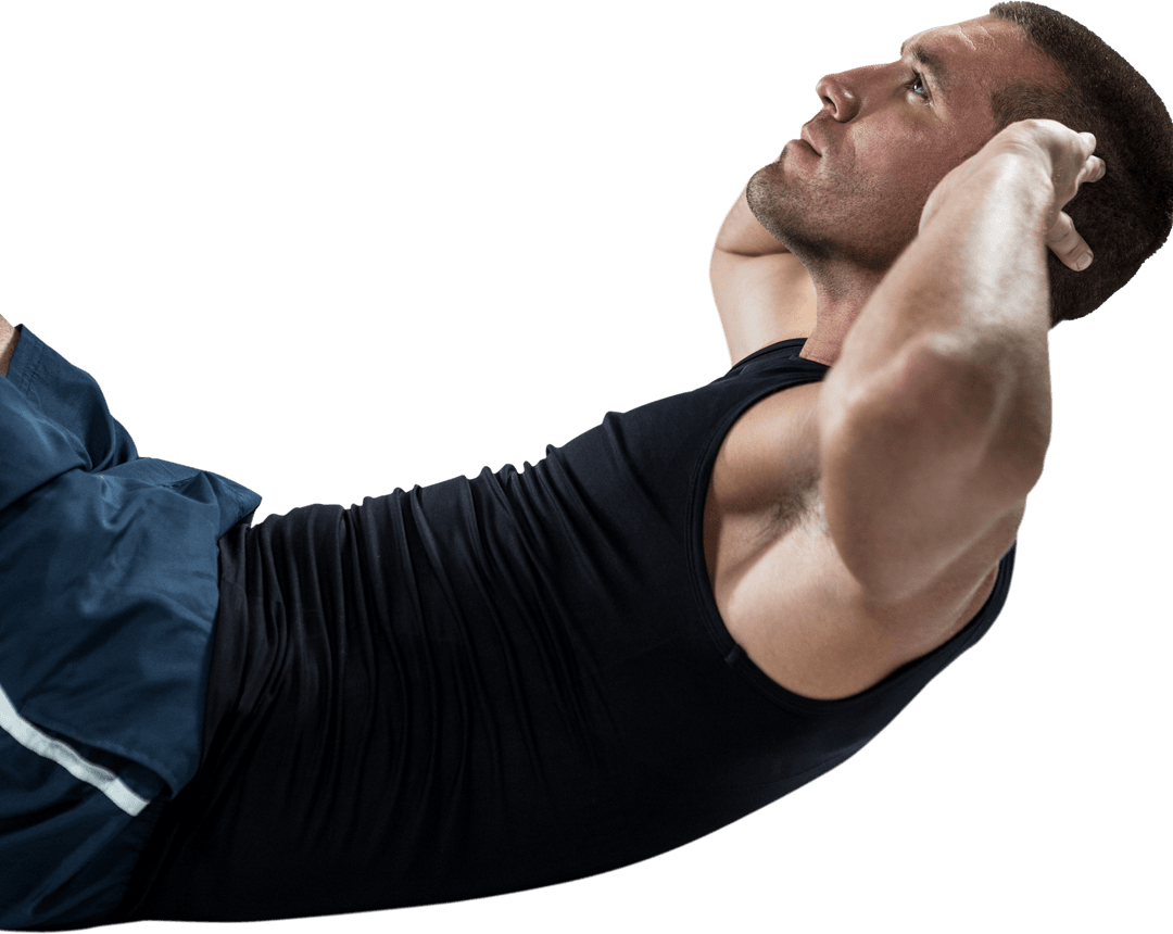 Transparent Background Athletic Male Doing Crunches