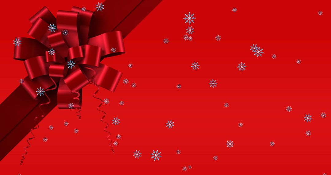 Elegant Red Background with Ribbon and Snowflakes