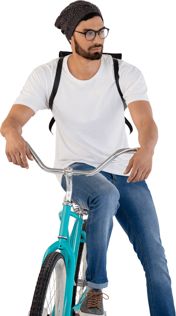 Transparent Urban Hipster Man Sitting on Bicycle