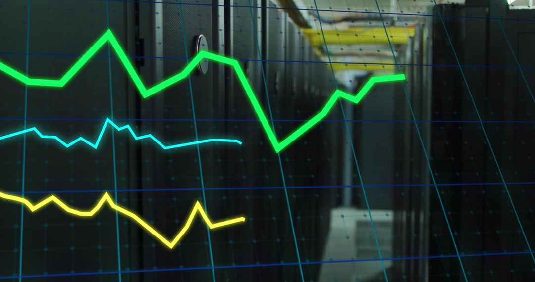 digital data visualization over server rows - Free Images, Stock Photos and Pictures on Pikwizard.com
