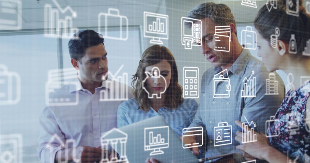 Diverse Coworkers Analyzing Digital Data Insights in Modern Office