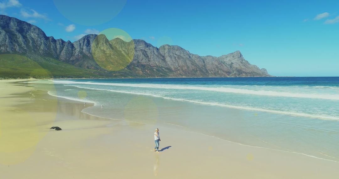 Tranquil Beachside Solo Walk with Mountain Views