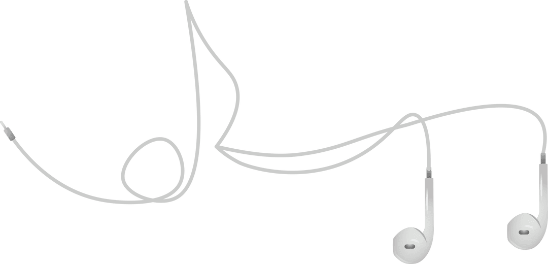 White Earphones with Cable on Transparent Background