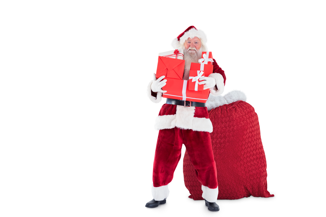 Jolly Santa Claus with Gifts and Red Bag Transparent Background - Download Free Stock Images Pikwizard.com