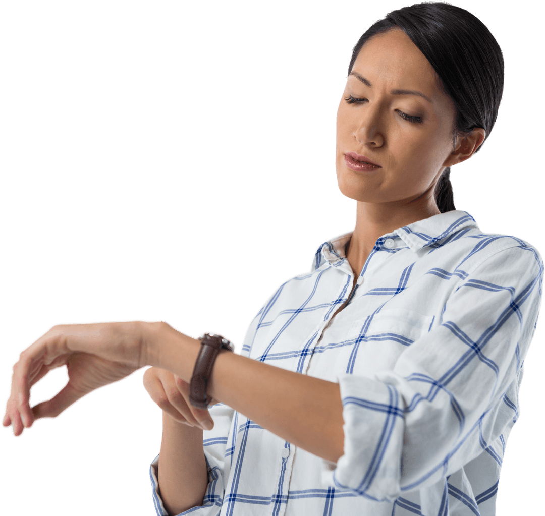 Transparent Businesswoman Checking Time on Wristwatch