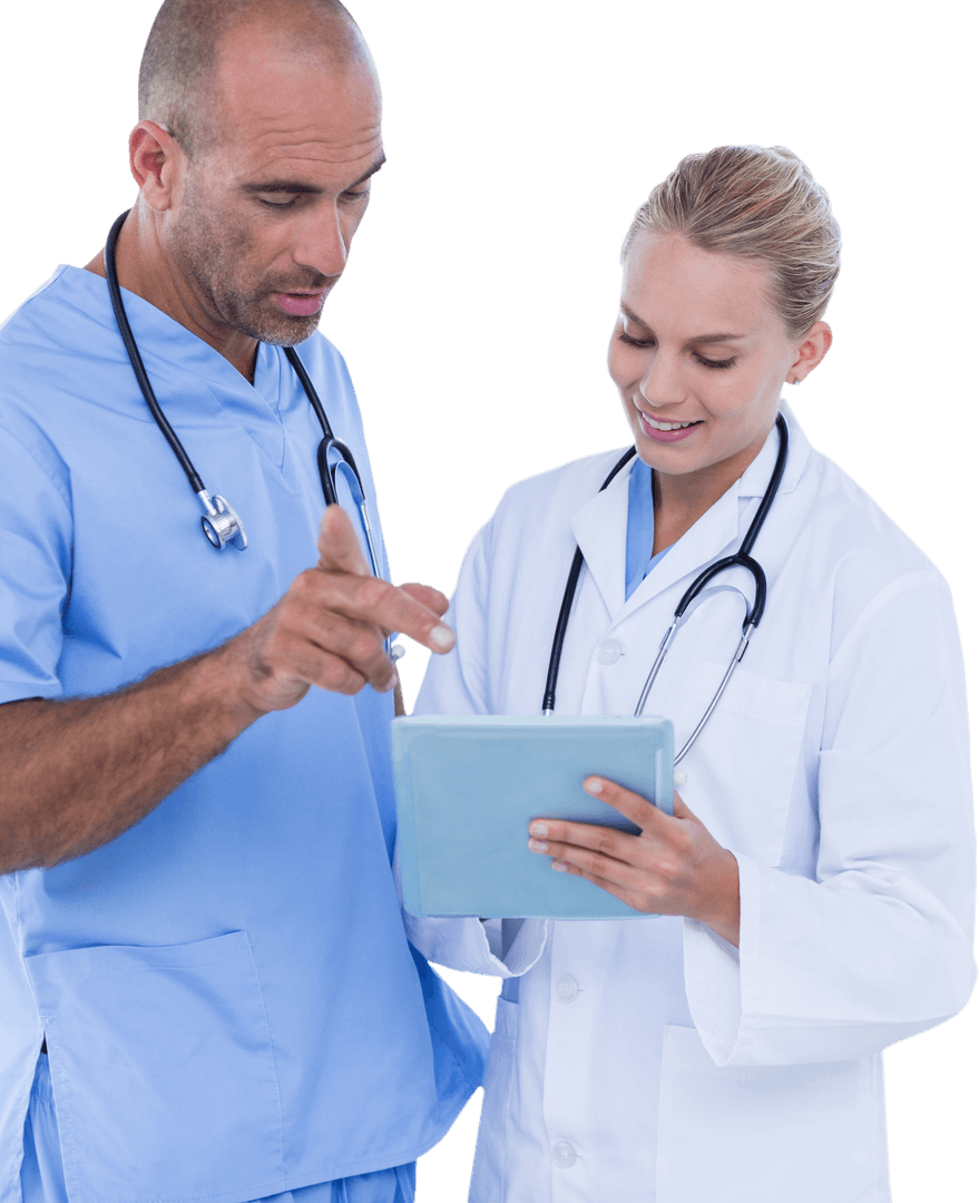 Transparent Medical Team Discussing Using Tablet Technology