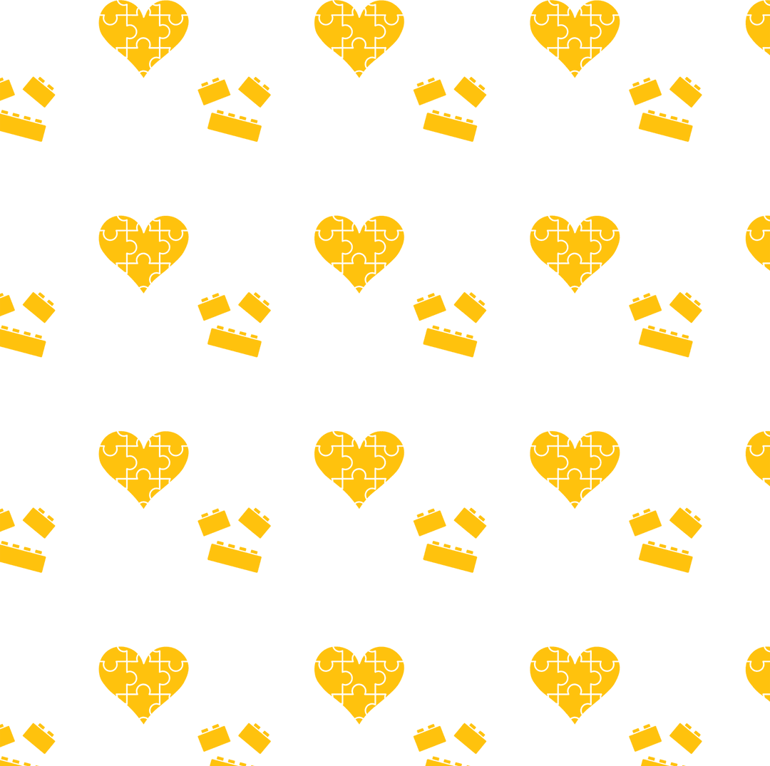 Yellow Puzzle Hearts and Blocks Pattern on Transparent Background