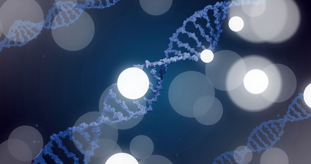 DNA Strands and Light Orbs on Dark Background Convey Science Concept
