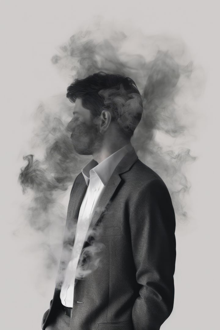 Man with face covered by smoke on grey background, created using generative ai technology - Free Images, Stock Photos and Pictures on Pikwizard.com
