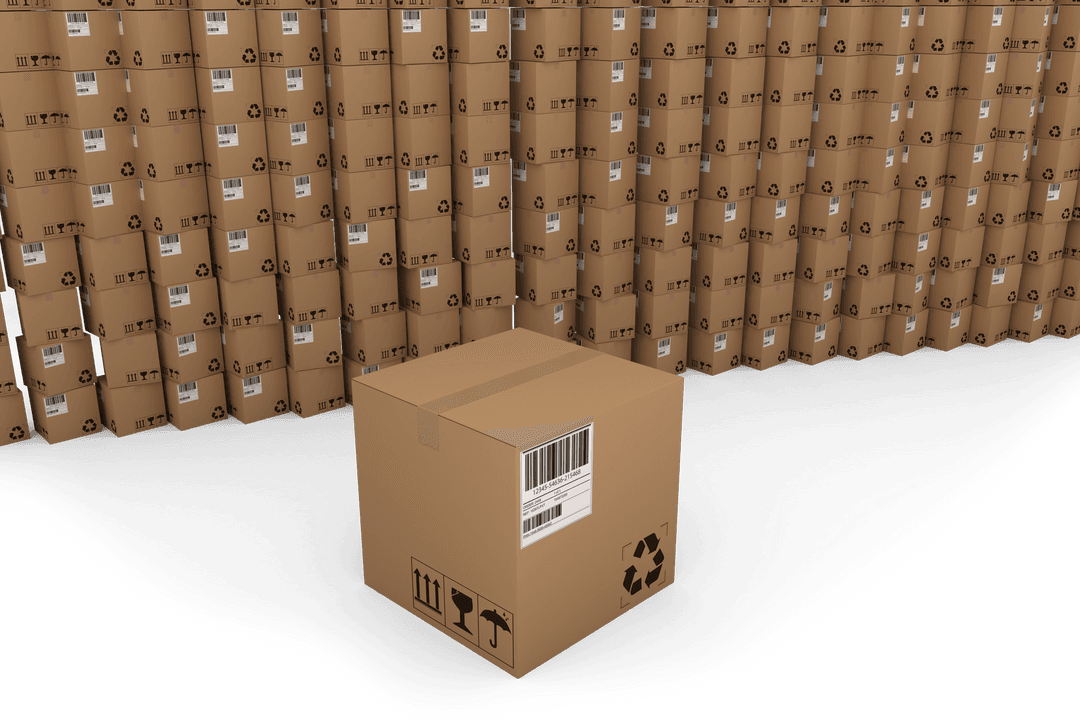 Brown Cardboard Box with Transparent Cloisonne Symbol Stack Background