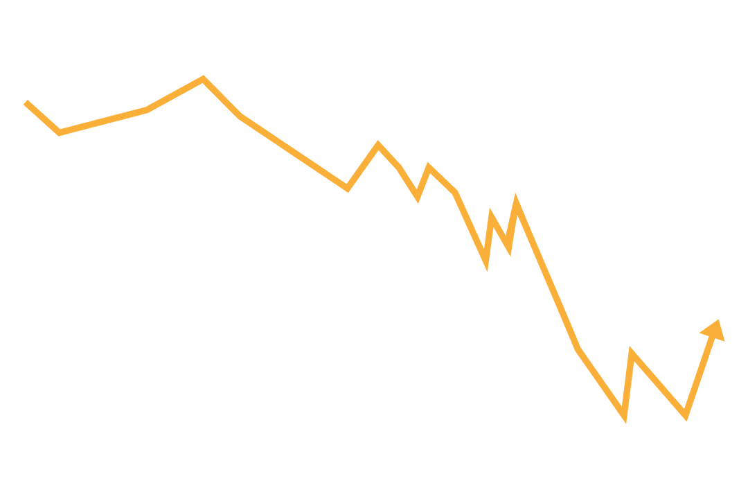 Downward Yellow Arrow on Transparent Background for Direction and Finance