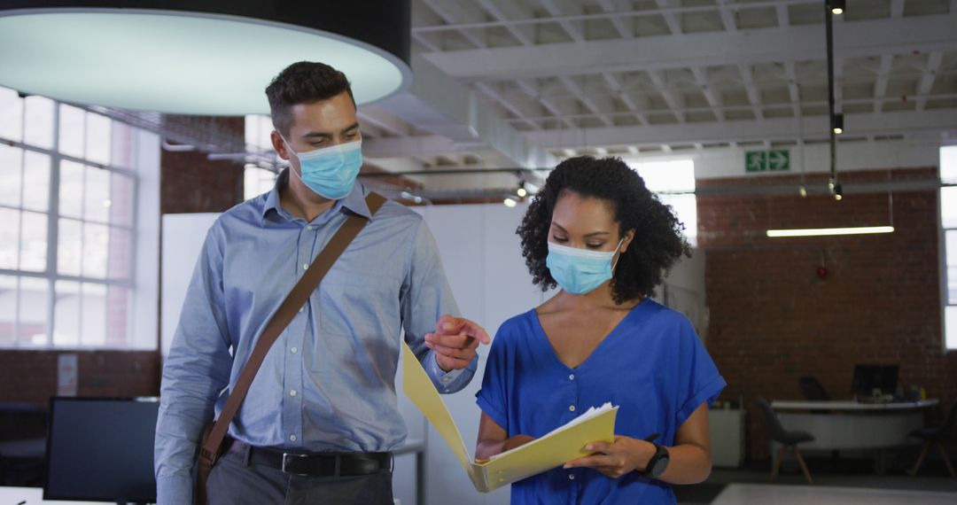 Colleagues in Office Collaboration Wearing Masks