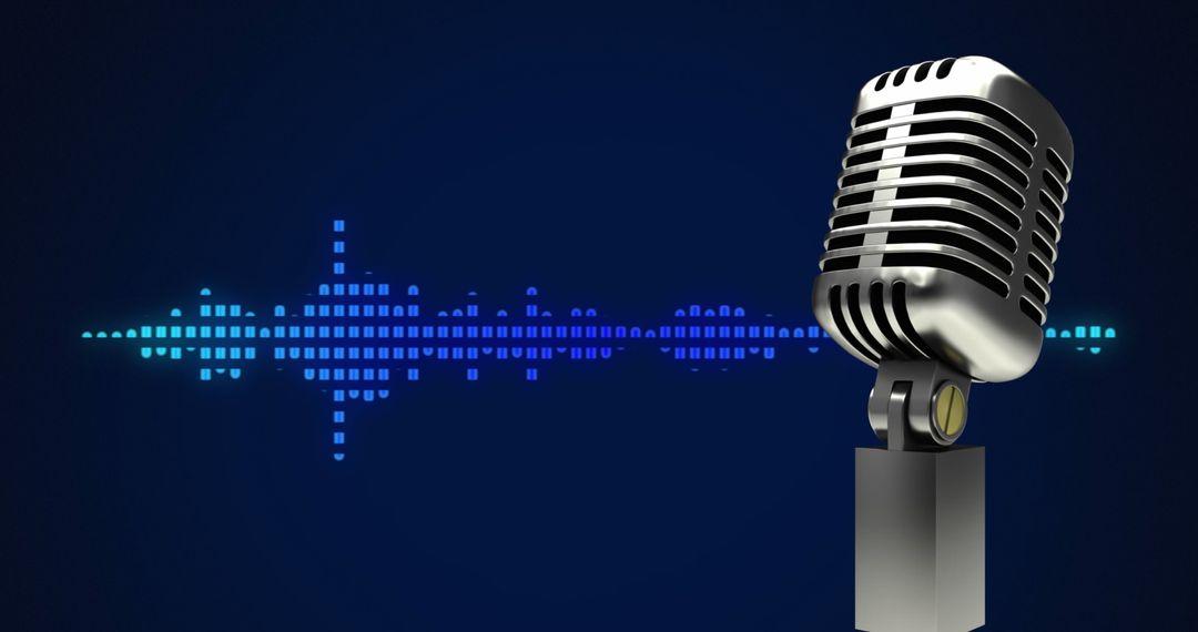 Retro Microphone with Sound Wave Graphic on Dark Background