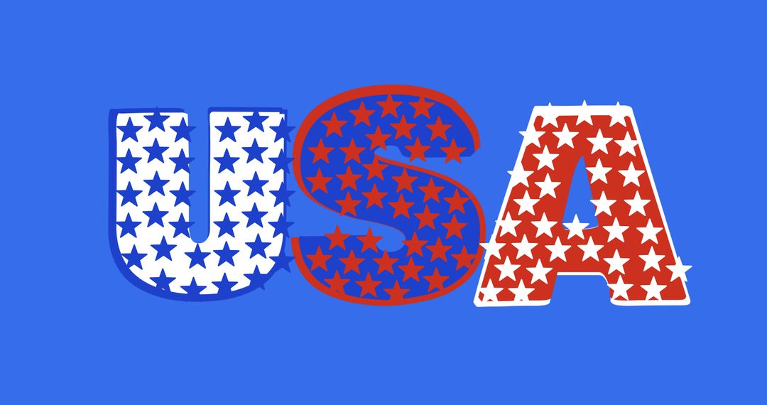Illustrative image of colorful usa text with star shapes against blue background, copy space - Free Images, Stock Photos and Pictures on Pikwizard.com