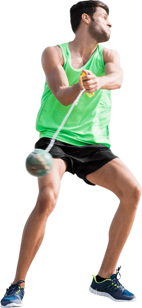 Athletic Hammer Thrower Performing Dynamic Action on Transparent Background