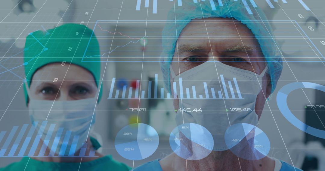 Diverse Surgeons Analyzing Healthcare Data Visualization