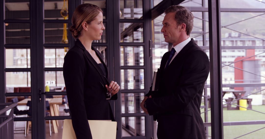 Business Professional Conversation in Modern Office Setting