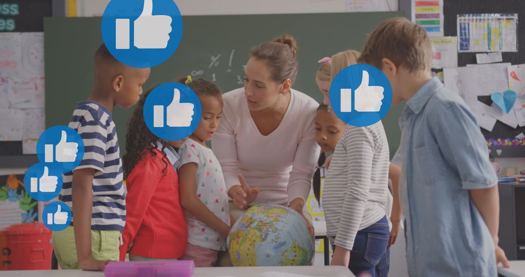 Teacher Engaging Students with World Globe in Interactive Learning