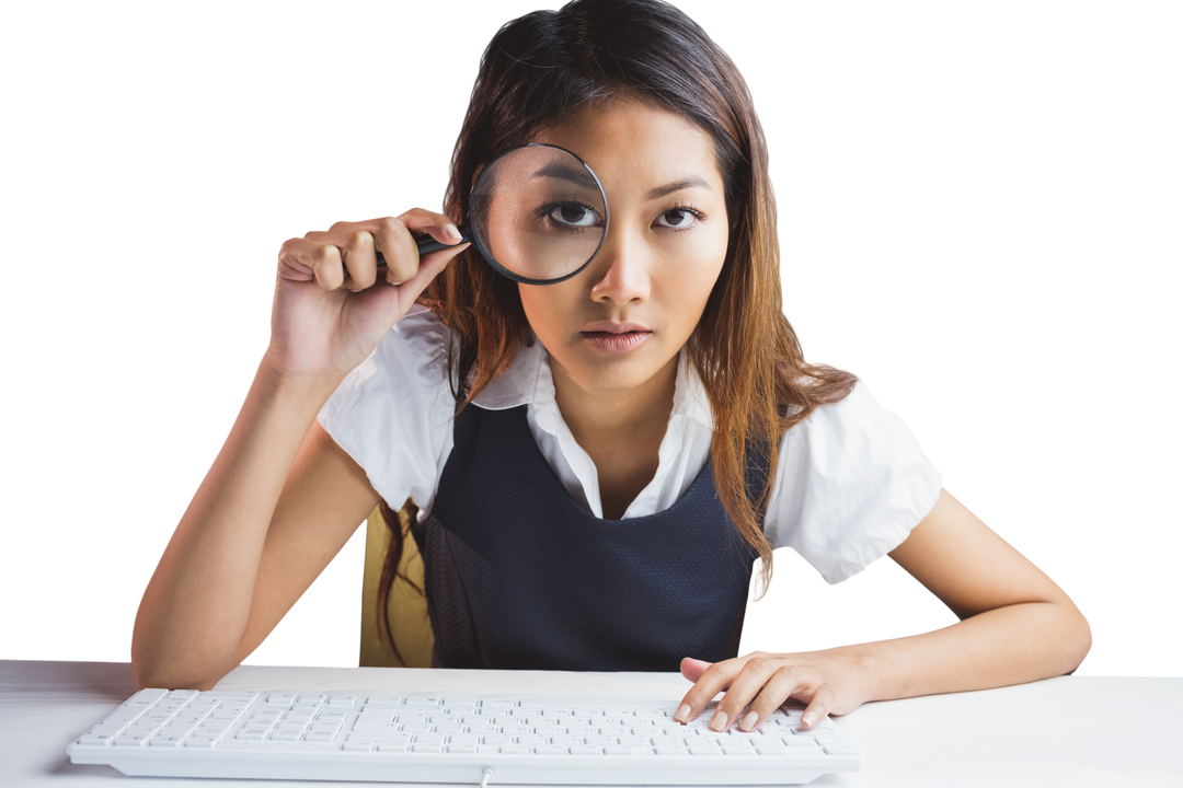 Serious Businesswoman Examining Through Transparent Magnifying Glass - Download Free Stock Images Pikwizard.com