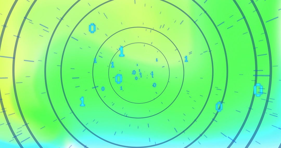 Pulsing Radar Rings Radiating Binary Data in Neon Gradient HUD Interface